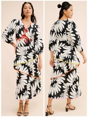 sand renata floral long sleeve midi dress Farm Rio Women's Renata Floral Long Sleeve Midi Dress